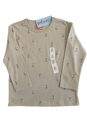 Cat & Jack Cream Long-Sleeve Top with Tiny Penguin Print 3T NWT!